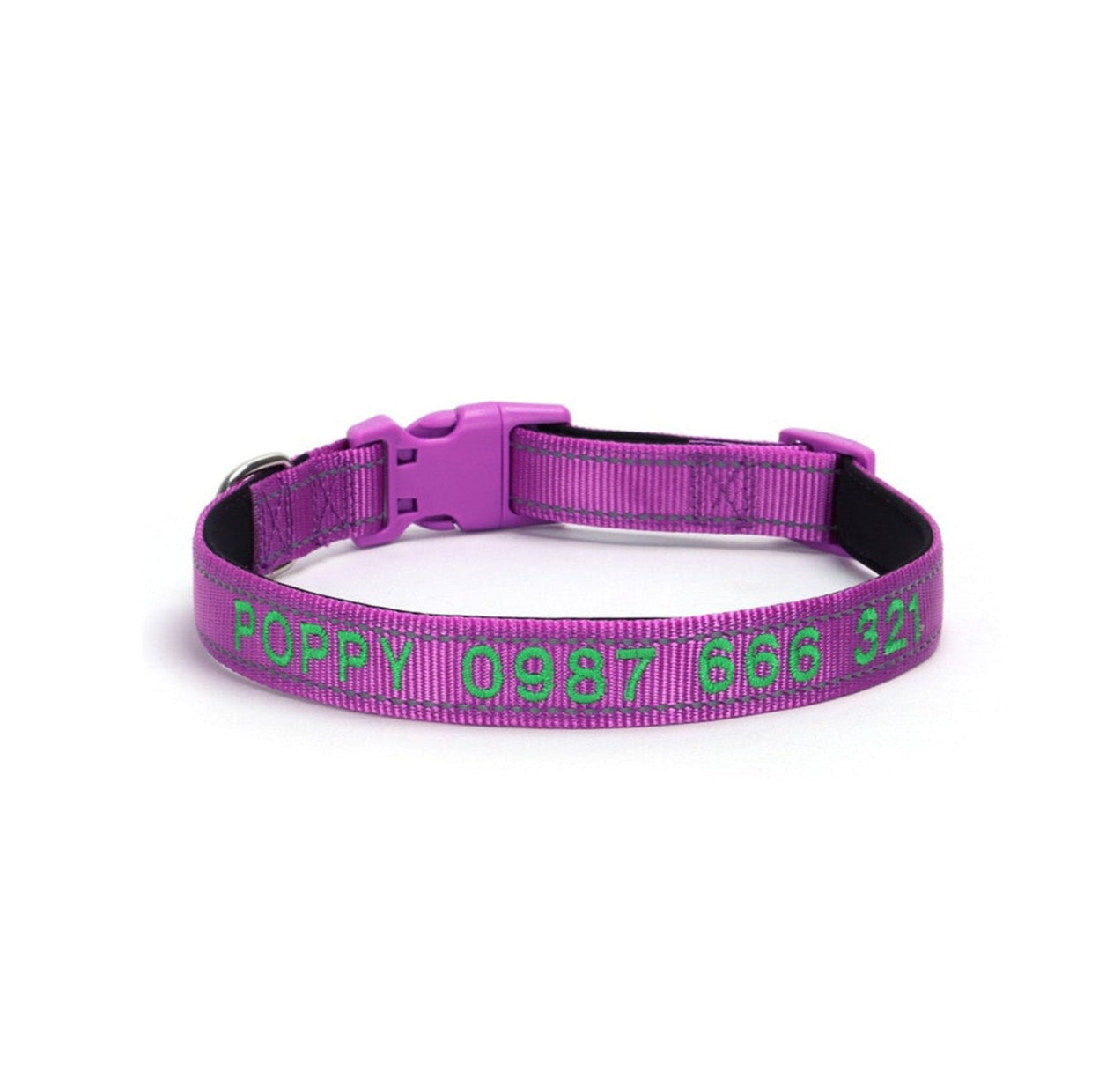 Personalized embroidered reflective dog collar in Plum with durable nylon material