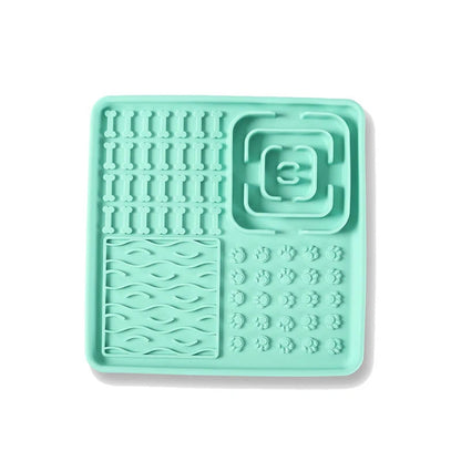 Tiffany Blue enrichment mat with maze patterns, a calming puzzle toy to reduce pet anxiety and boredom.