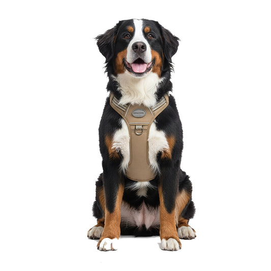 Army Green tactical dog harness for large breeds, featuring high-quality nylon material, adjustable straps, and metal buckles