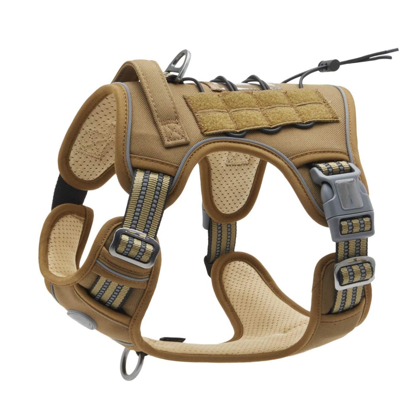 Army Green tactical dog harness for large breeds, featuring high-quality nylon material, adjustable straps, and metal buckles