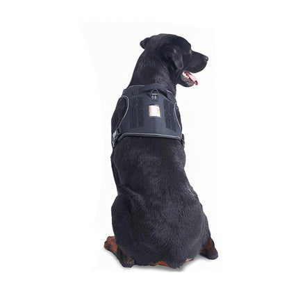 Black escape-proof dog harness for large breeds, showing secure back buckle and breathable mesh for added comfort