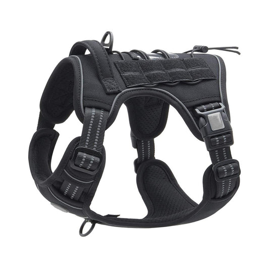 🌿 简洁版	Black escape-proof dog harness for large breeds with breathable mesh and adjustable straps